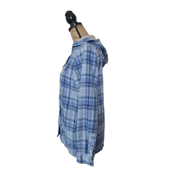 L.L.Bean Fleece-Lined Flannel Hoodie Bright Capri Plaid Women's Sz XS - Picture 2 of 13